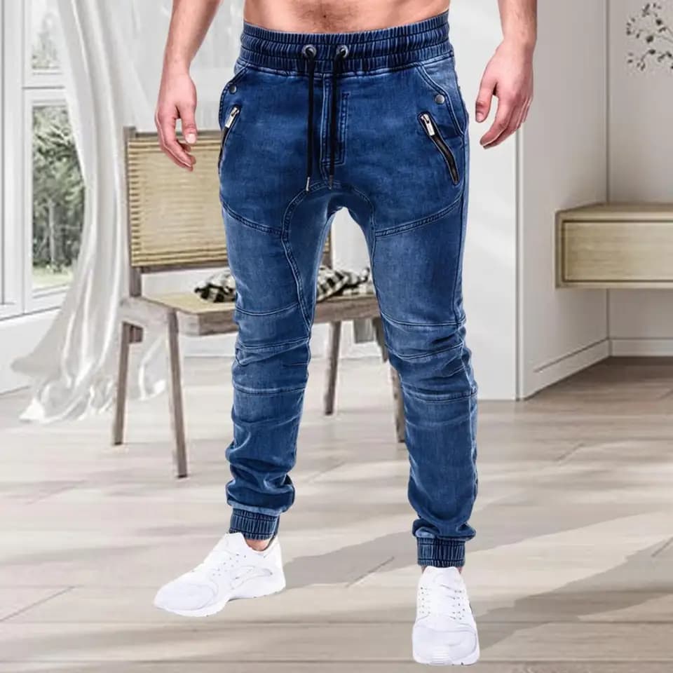 Pánské slim džíny s tkaničkami kotníkové denim kalhoty do práce