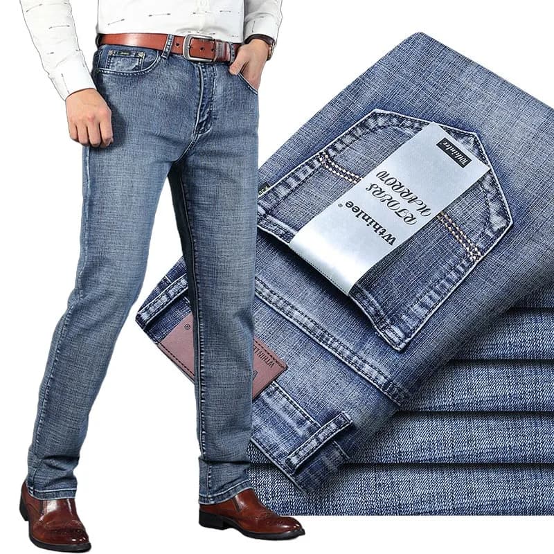 Pánské džíny vysoký pas business casual denim kalhoty čtyři roční období kvalitní