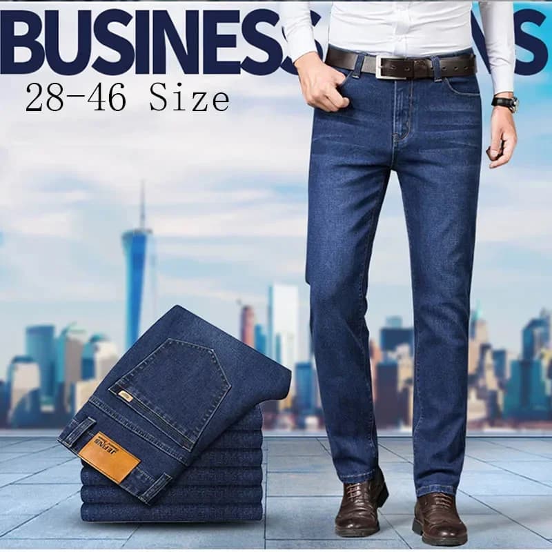 Pánské klasické džíny volné rovné nohy tmavě modré business casual kalhoty velikost 40-46