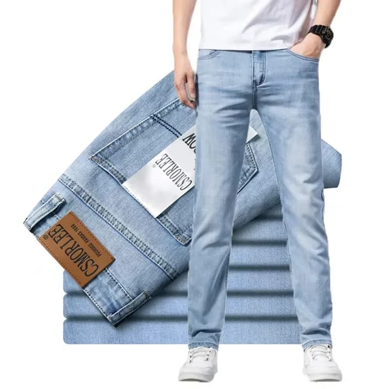 Pánské letní džíny slim fit lehké tenké denim kalhoty casual módní styl 2025