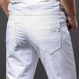 Pánské bílé džíny slim fit elastické rovné kalhoty casual business denim - náhled 2