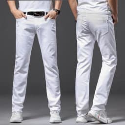 Pánské bílé džíny slim fit elastické rovné kalhoty casual business denim - náhled 4
