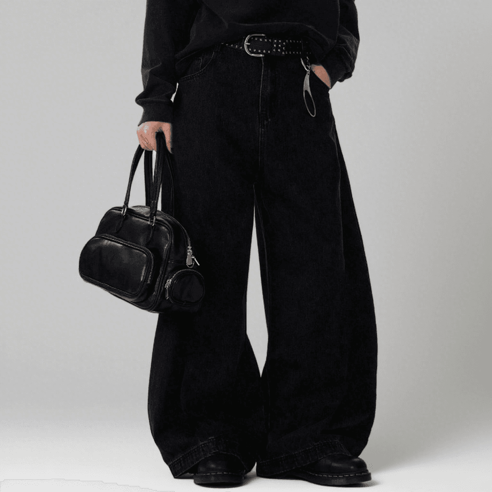 Pánské letní džíny široké nohavice volné denim kalhoty jednobarevné trendy