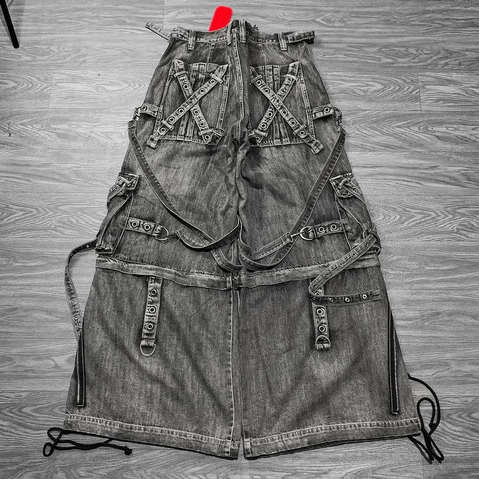 Pánské baggy džíny Y2K streetwear gothic hip hop trhané s kapsami wide leg oversized