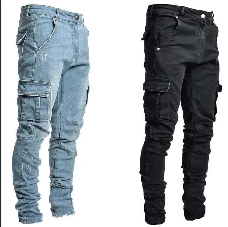 Pánské džíny cargo slim fit kotníkové délky s pružností gothic streetwear styl 2025