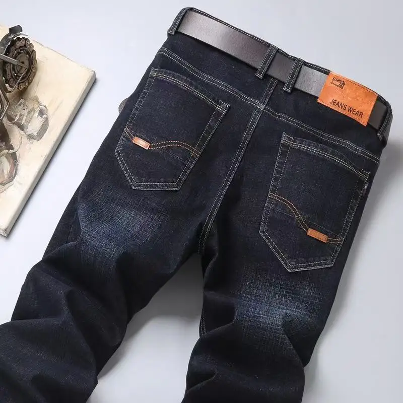 Pánské džíny rovný střih mikro elastické volné business casual denim kalhoty jaro léto 2025