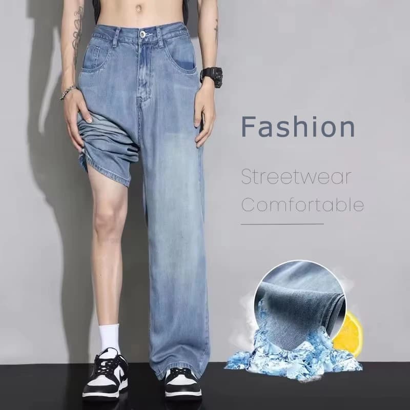 Pánské baggy džíny vintage straight fit lehké letní kalhoty casual denim tepláky