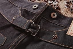 Pánské černé džíny raw selvedge denim s přezkou vzadu - kovářské kalhoty - náhled 4