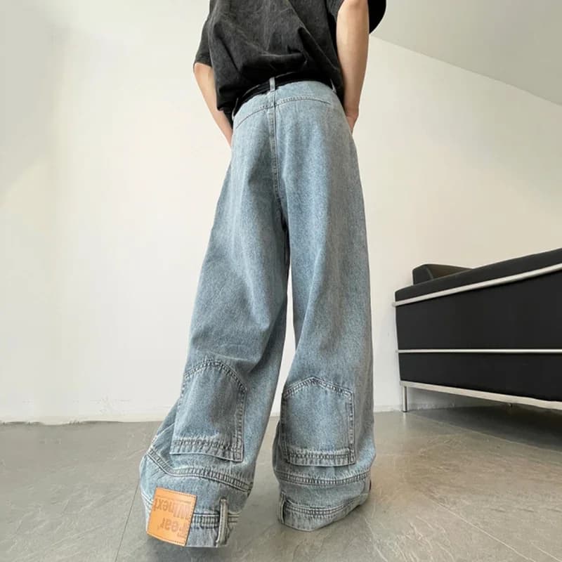 Pánské wide leg džíny volné baggy kalhoty streetwear denim denní móda casual