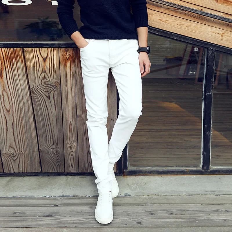 Pánské slim džíny s elastickým pasem - bílé casual kalhoty pro jaro a podzim