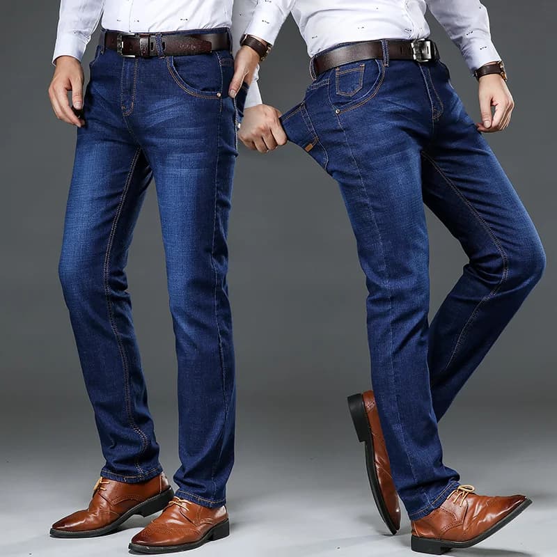 Pánské džíny velké velikosti 42-44 slim fit černé modré stretch casual business kalhoty