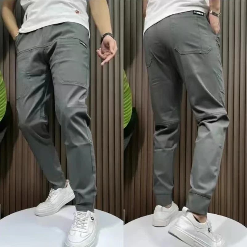 Pánské cargo kalhoty s kapsami - strečové slim fit džíny pro práci a volný čas