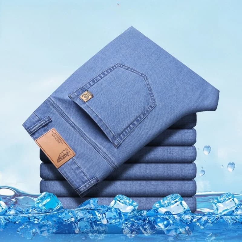 Pánské letní džíny slim fit elastické tenké business casual denim kalhoty klasické