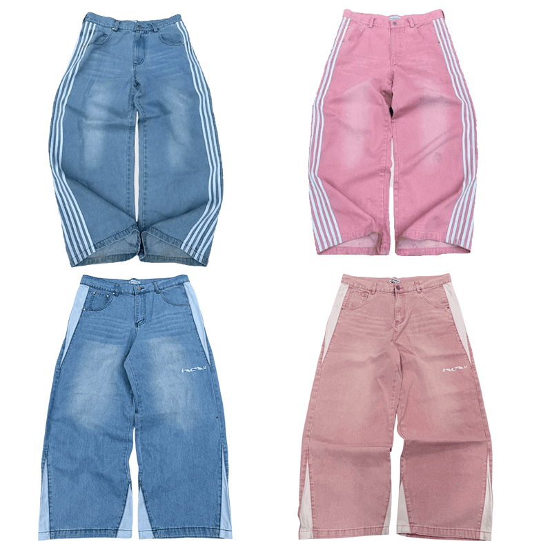 Široké džíny Y2K s výšivkou unisex baggy kalhoty streetwear hip hop styl casual móda
