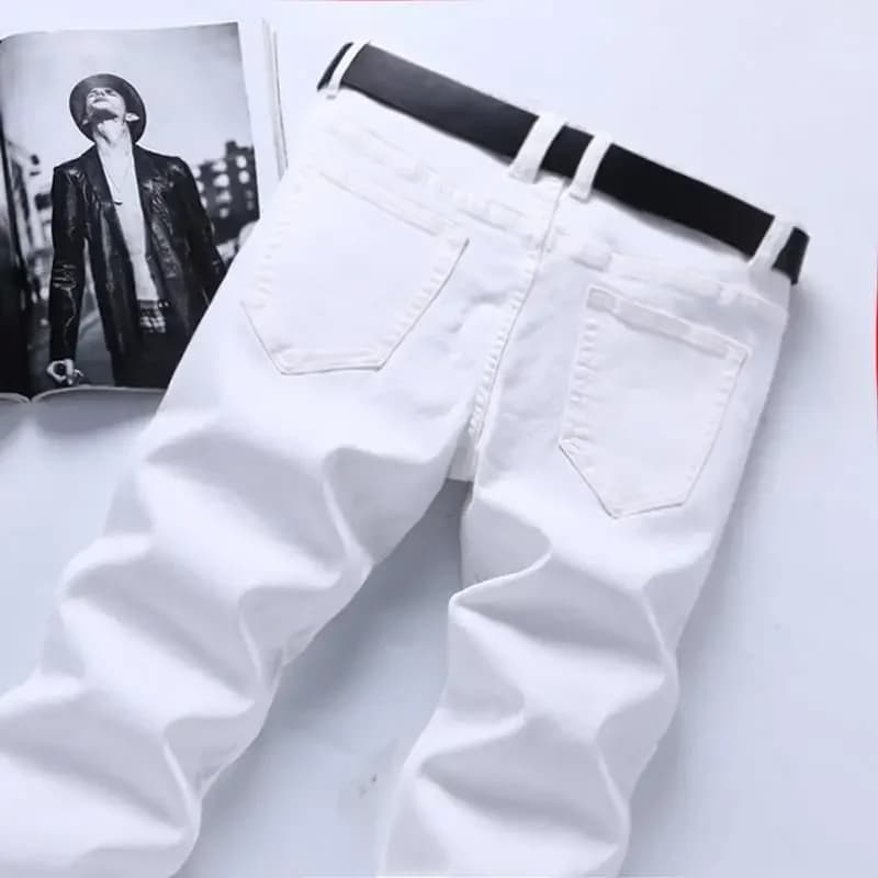 Pánské bílé džíny slim fit elastické rovné business casual kalhoty
