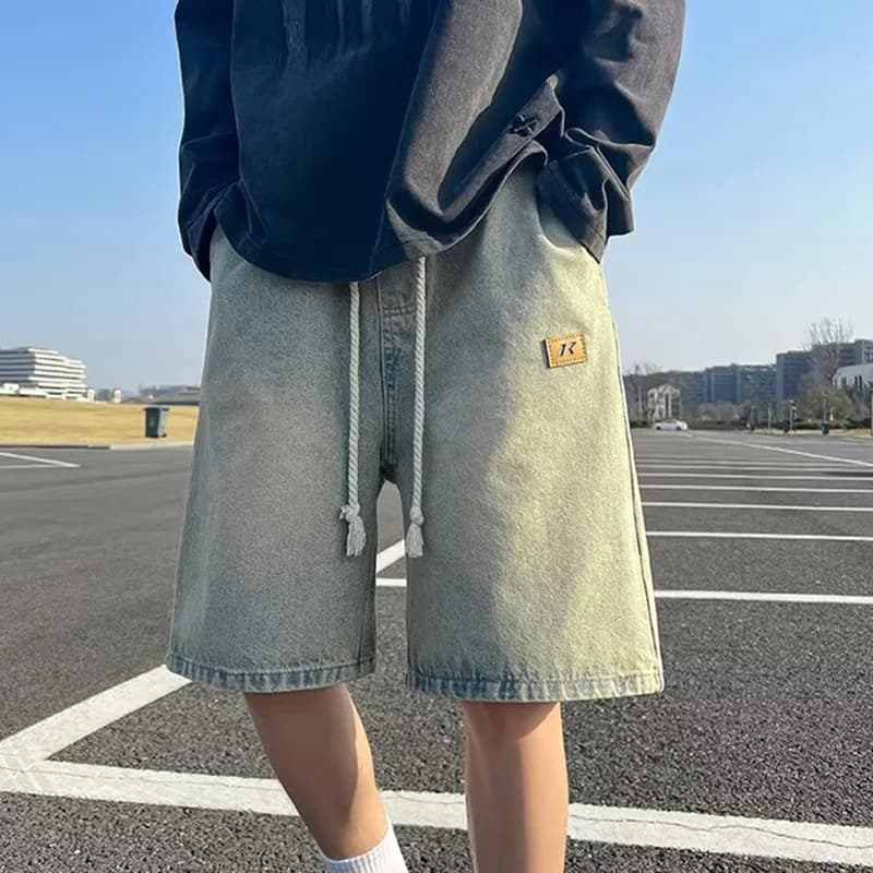 Pánské letní džínové šortky po kolena volného střihu casual sportovní denimové kraťasy