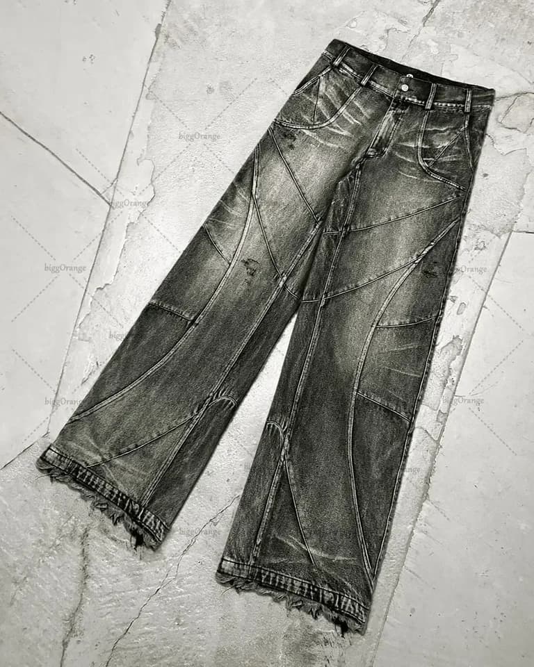 Pánské černé džíny Y2K gothic styl wide leg loose fit destroyed vintage streetwear kalhoty