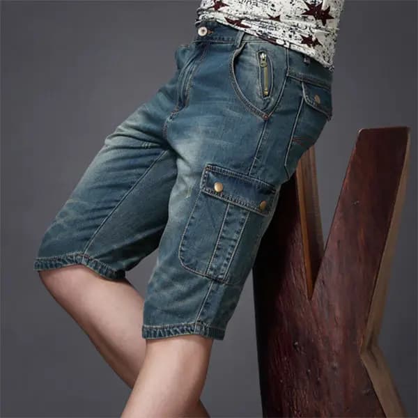 Pánské džínové kraťasy letní móda volné přímé nohy cargo workwear punk styl slim fit