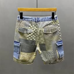 Pánské letní džíny kraťasy s potiskem - slim fit hip-hop styl casual shorts - náhled 3