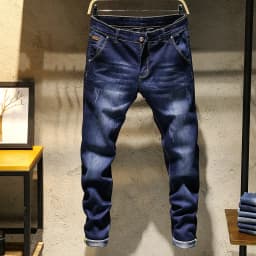 Pánské džíny slim fit strečové modré skinny kalhoty casual elegantní střih 2024 - náhled 3