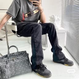 Pánské vintage džíny s rozšířenými nohavicemi Y2K streetwear baggy denim kalhoty černé - náhled 3