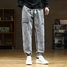 Pánské džíny s elastickým pasem harem baggy fit streetwear loose denim kalhoty velké velikosti - náhled 5