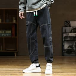 Pánské džíny s elastickým pasem harem baggy fit streetwear loose denim kalhoty velké velikosti - náhled 4