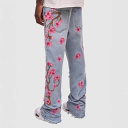 Pánské džíny s potiskem rovné střih děrované streetwear kalhoty jarní letní - náhled 4