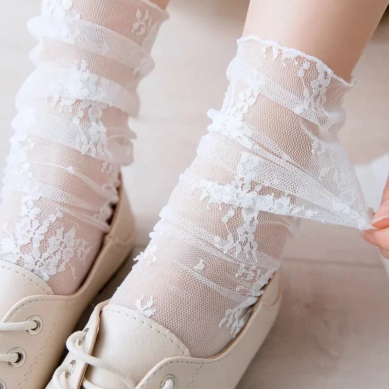 Dámské průhledné krajkové ponožky s květinovým vzorem - síťované breathable hosiery