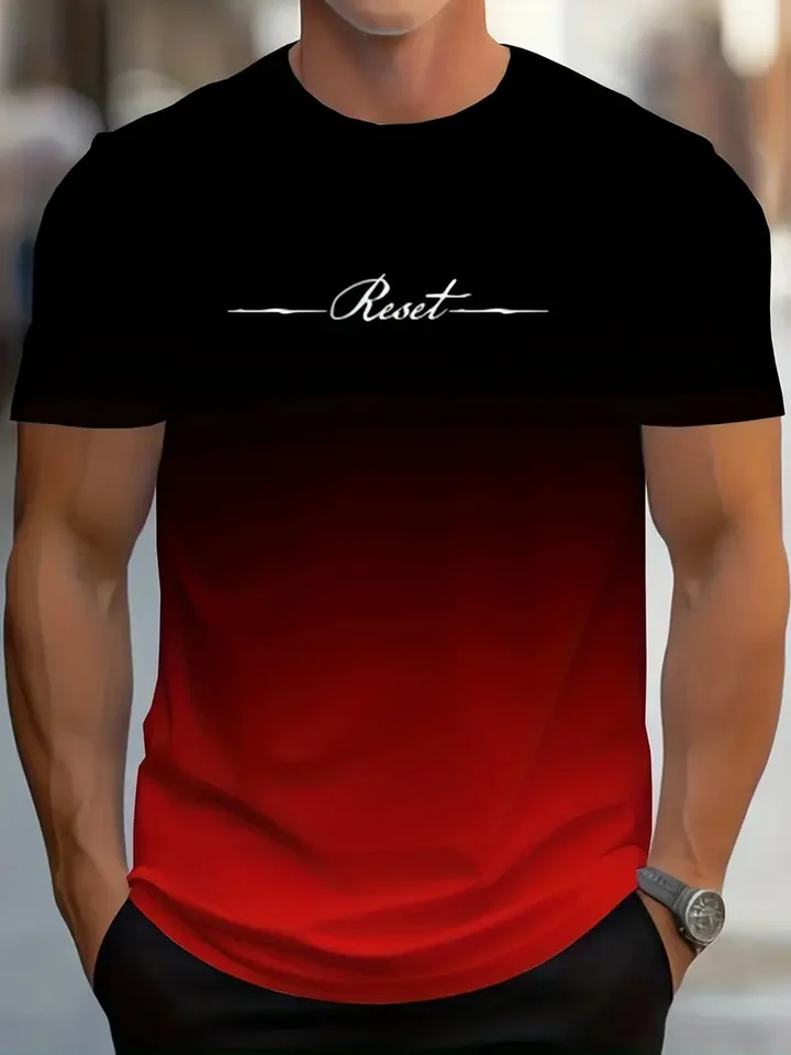 Pánské 3D tričko s gradientem - rychleschnoucí sportovní tričko s krátkým rukávem