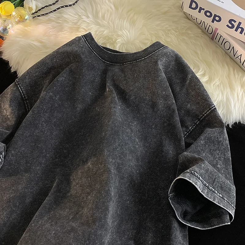Pánské oversize tričko Y2K vintage acid wash streetwear bavlna volný střih retro top