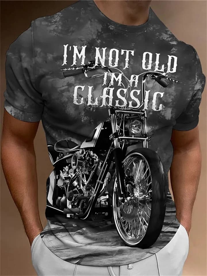 Pánské motorkářské tričko 3D potisk vintage biker krátký rukáv oversized streetwear top