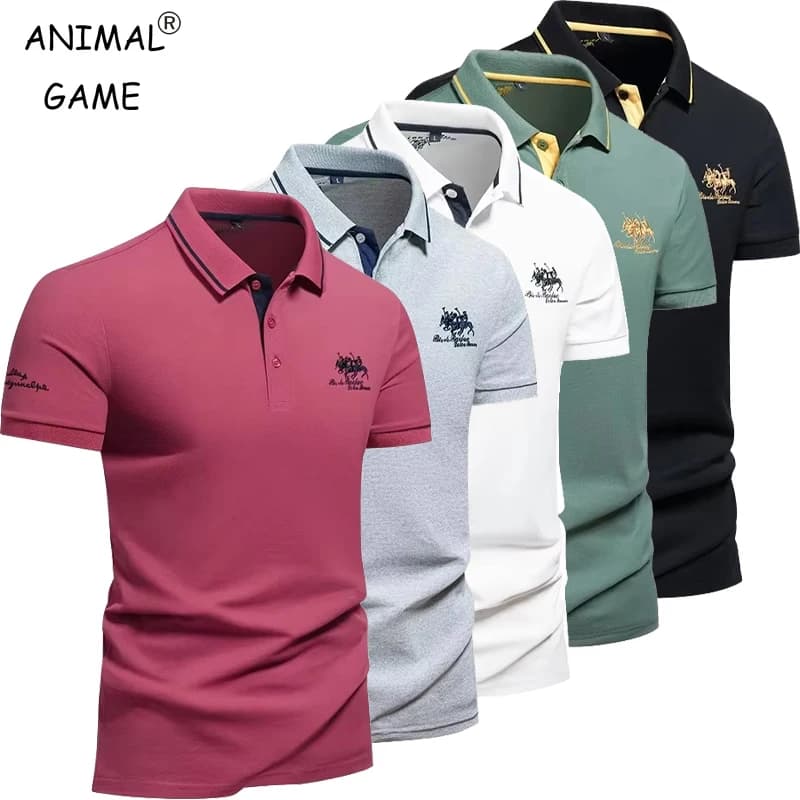 Pánské polo tričko s krátkým rukávem výšivka lehké casual vintage business streetwear