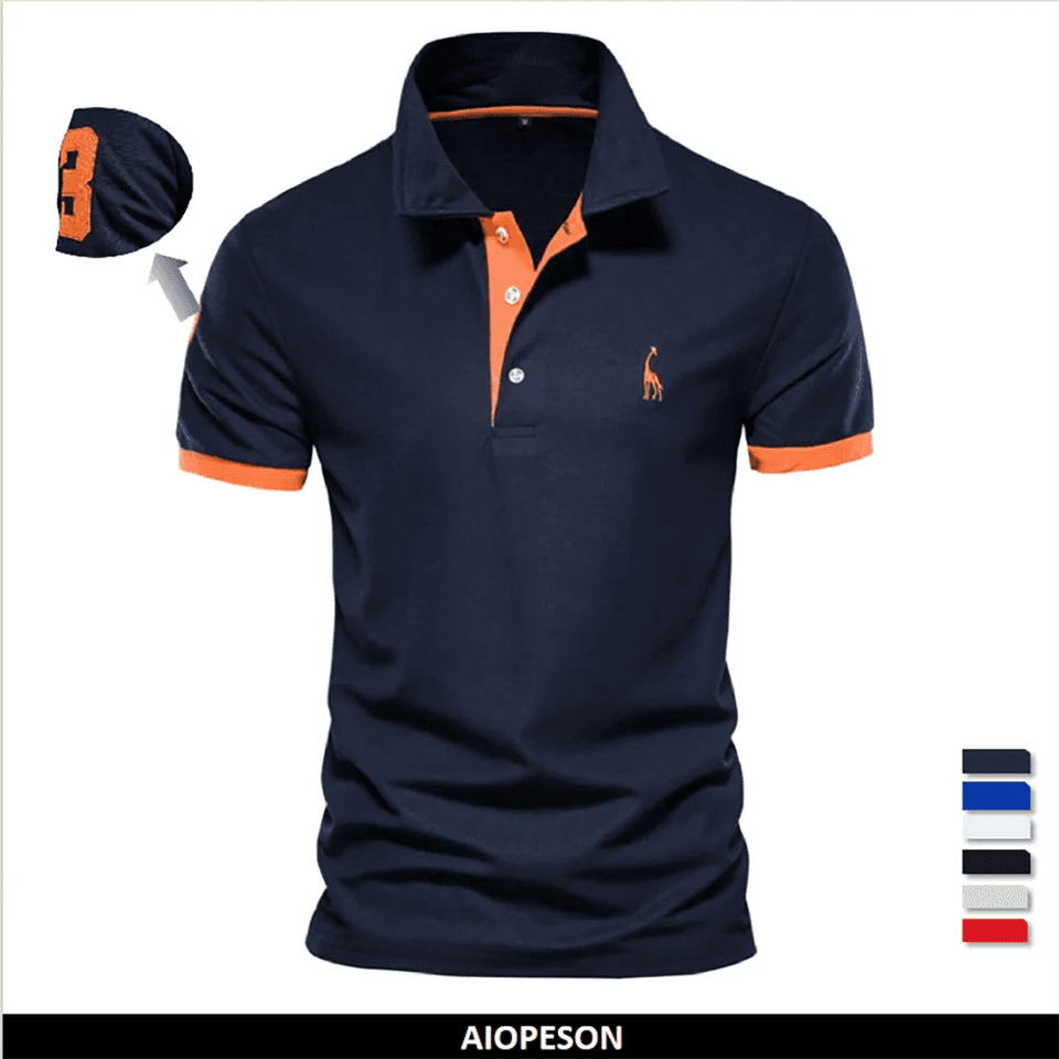 Pánské polo tričko se žirafou výšivka letní krátký rukáv casual business elegantní