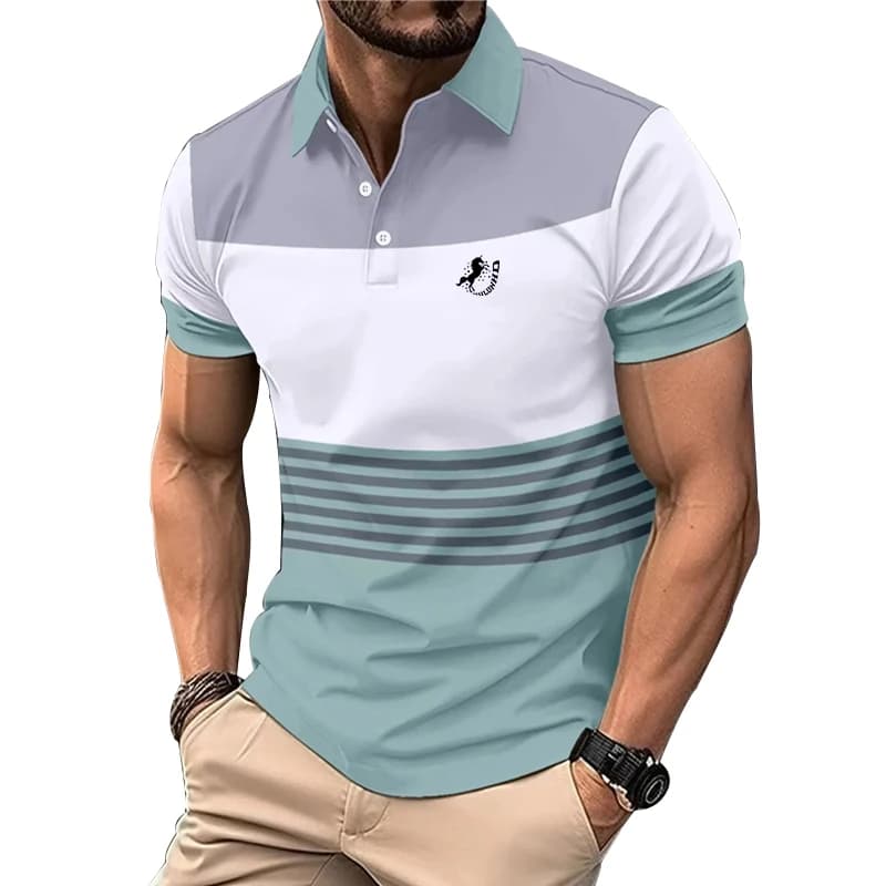 Pánské polo tričko 3D potisk slim fit krátký rukáv business casual letní oblečení