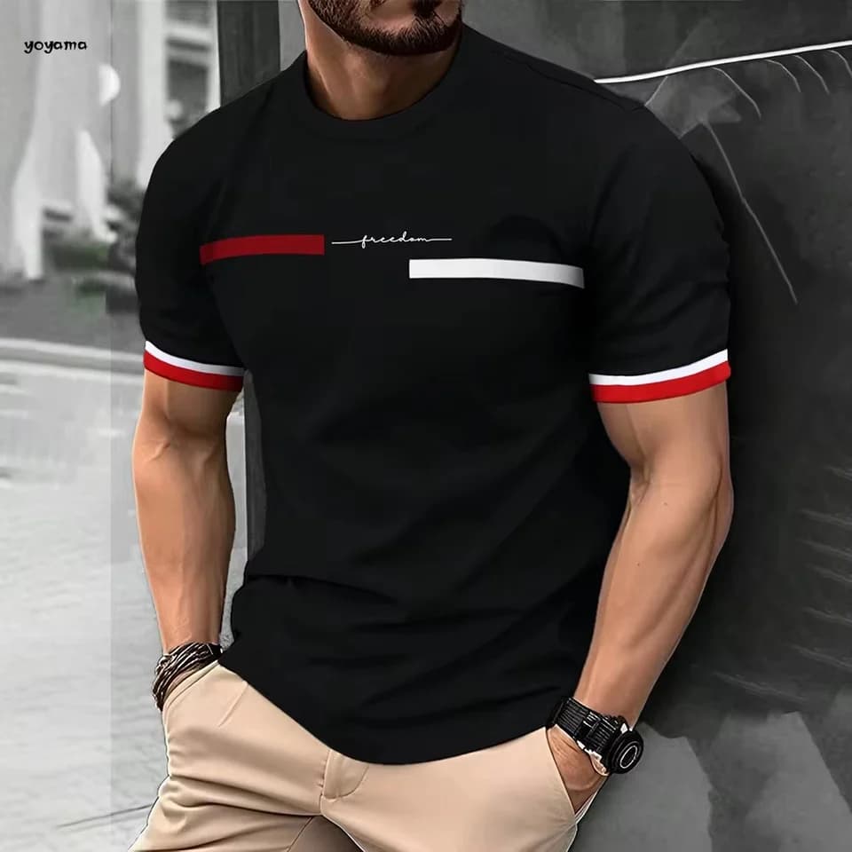 Pánské tričko s potiskem oversized letní casual krátký rukáv kulatý výstřih sportovní