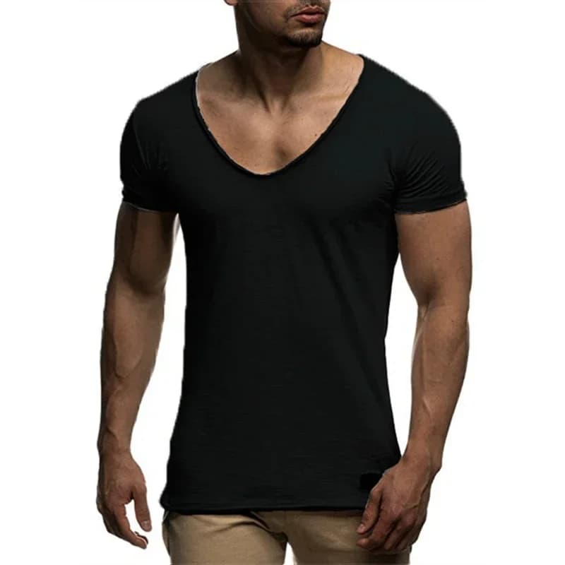 Pánské tričko s V výstřihem krátký rukáv bavlna casual móda 2025 trendy top