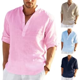 Pánské lněné tričko s dlouhým rukávem bavlna volný střih casual velikosti XL XXL - náhled 2
