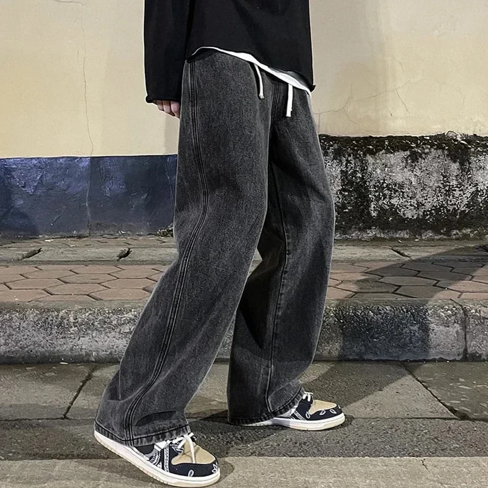 Pánské volné džíny široké nohavice streetwear styl vintage casual kalhoty rovný střih