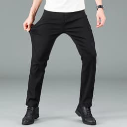 Pánské černé džíny rovný střih elastické pohodlné business casual kalhoty - náhled 5