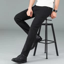 Pánské černé džíny rovný střih elastické pohodlné business casual kalhoty - náhled 4