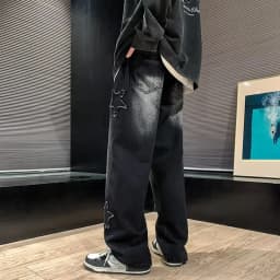 Pánské široké džíny s výšivkou hvězd gothic streetwear volné kalhoty hip-hop styl - náhled 5