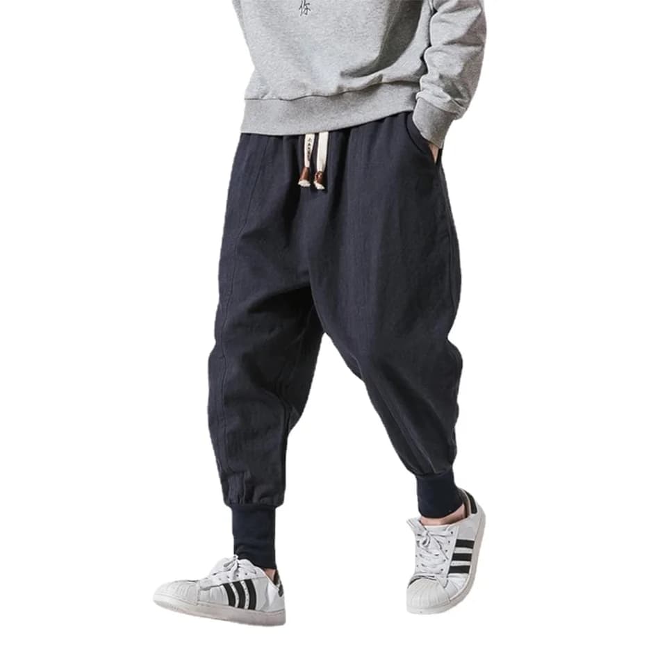 Pánské bavlněné harémové kalhoty s elastickým pasem streetwear joggers volné casual