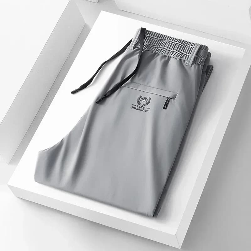 Pánské letní kalhoty z hedvábí elastické rovné casual kalhoty módní tenké