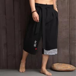 Pánské tradiční kimono kalhoty volné lněné 7/8 japonský styl casual oblečení - náhled 2