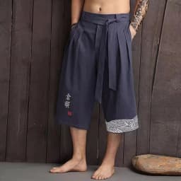 Pánské tradiční kimono kalhoty volné lněné 7/8 japonský styl casual oblečení - náhled 6