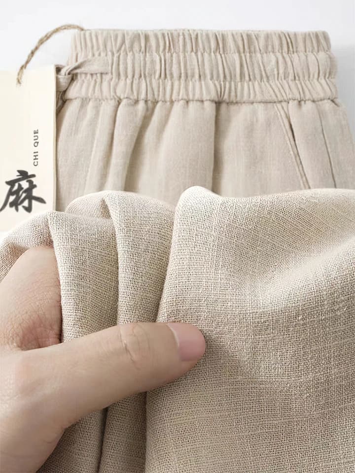 Pánské bavlněné lněné kalhoty volné široké sportovní joggers casual tepláky