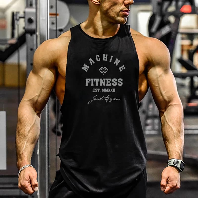 Pánské fitness tílko bez rukávů bavlna kulturistika posilovna workout košile
