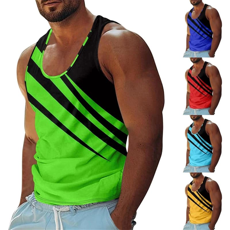 Pánské pruhované tílko letní bavlna sport košile bez rukávů moderní casual top
