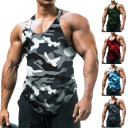 Pánská tenká maskáčová vesta na fitness trénink bez rukávů vintage sportovní oblečení - náhled 2